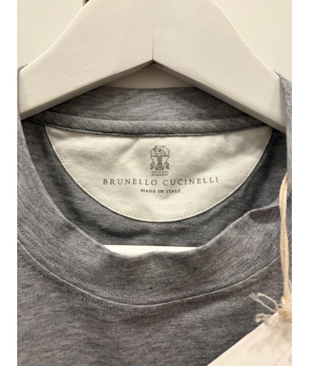 BRUNELLO CUCINELLI Серая хлопковая футболка, фото 4