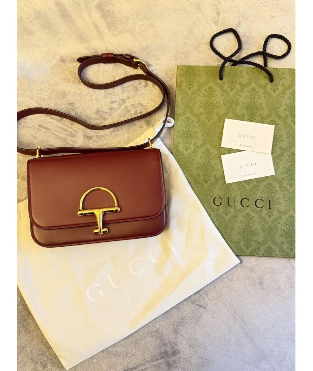 GUCCI Бордовая кожаная сумка через плечо, фото 7