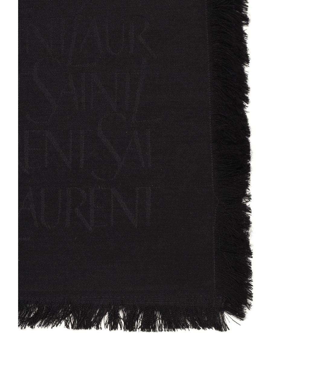 SAINT LAURENT Черный шерстяной шарф, фото 2