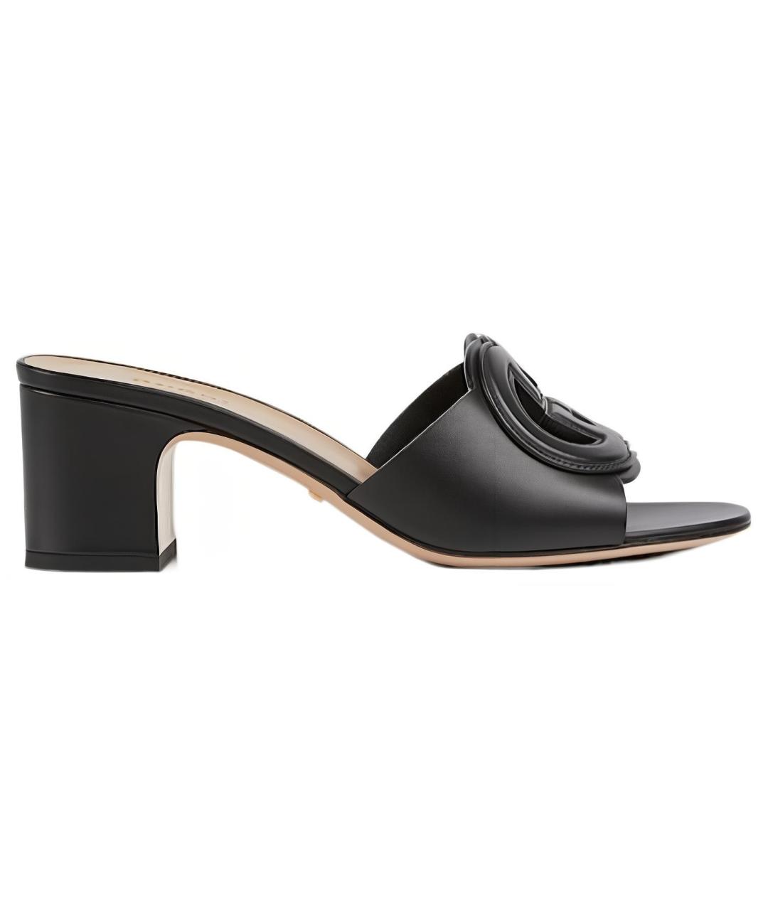 GUCCI Черные кожаные мюли, фото 1