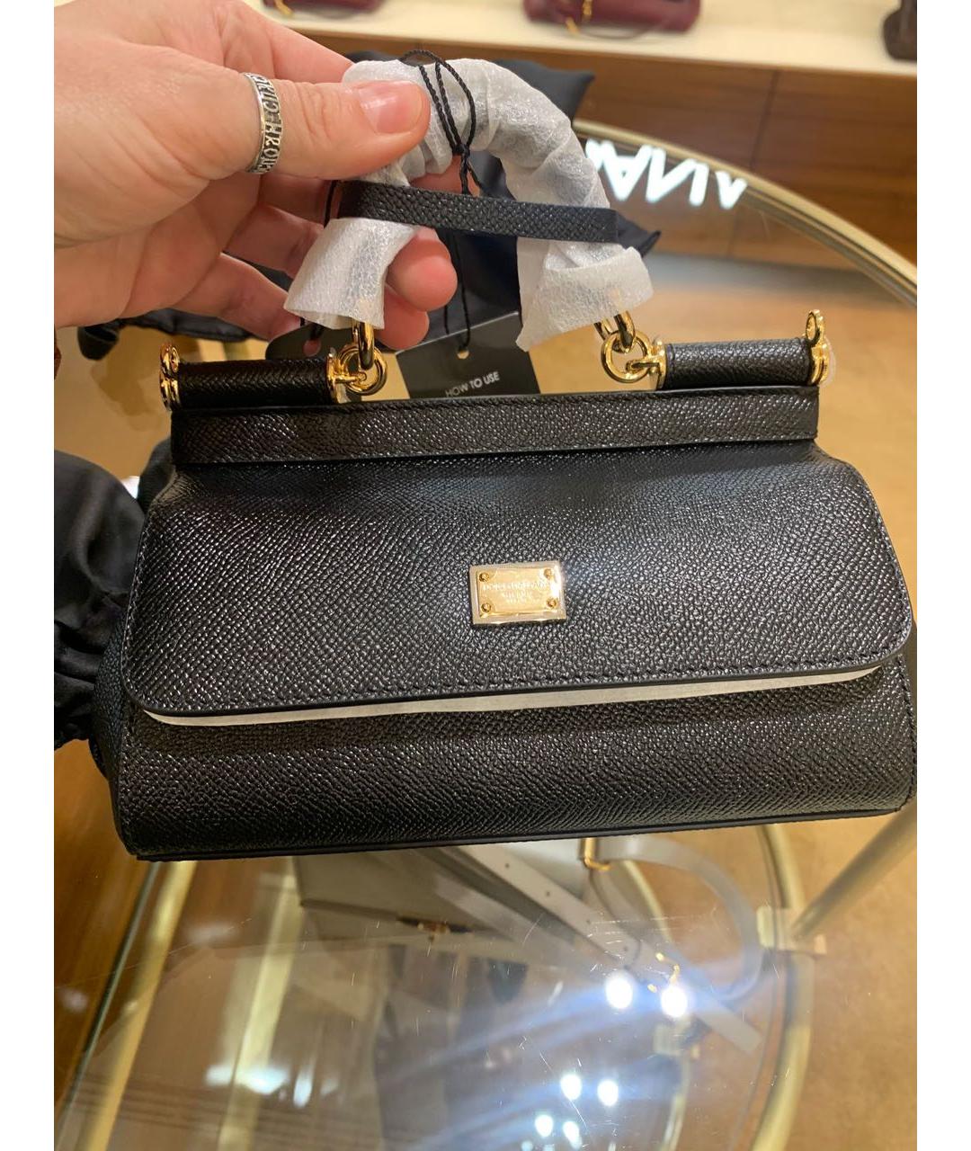 DOLCE&GABBANA Черная кожаная сумка с короткими ручками, фото 2