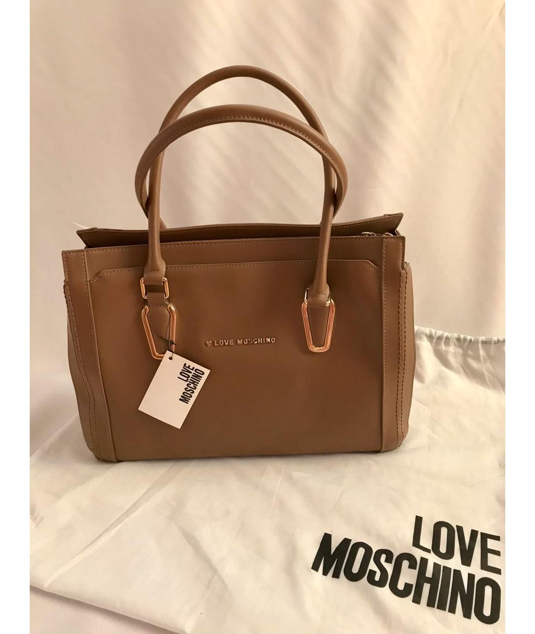 LOVE MOSCHINO Бежевая кожаная сумка тоут, фото 9