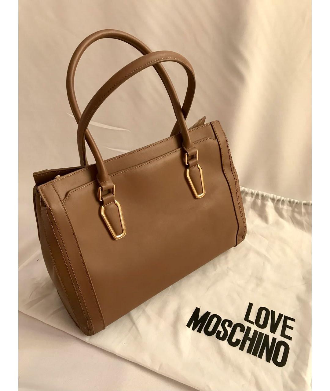 LOVE MOSCHINO Бежевая кожаная сумка тоут, фото 2