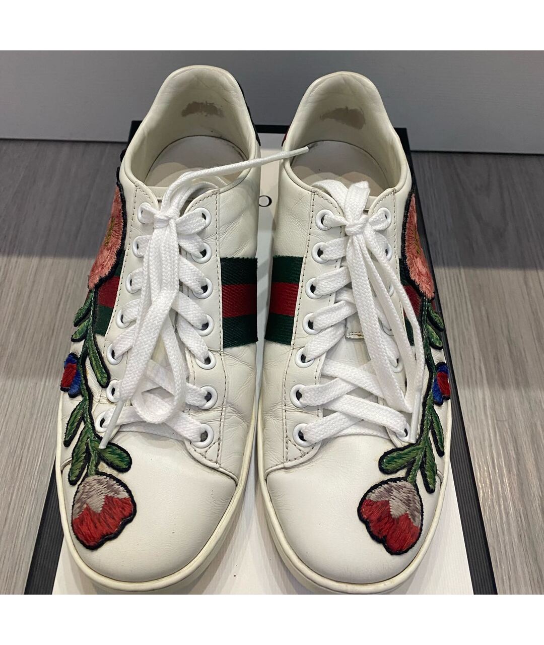 GUCCI Белые кожаные кроссовки, фото 6