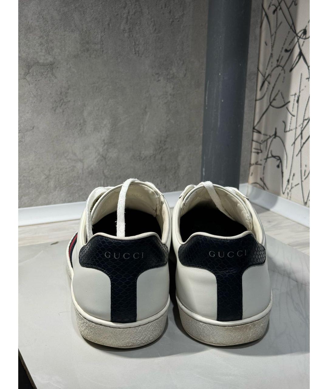 GUCCI Белые кожаные низкие кроссовки / кеды, фото 4
