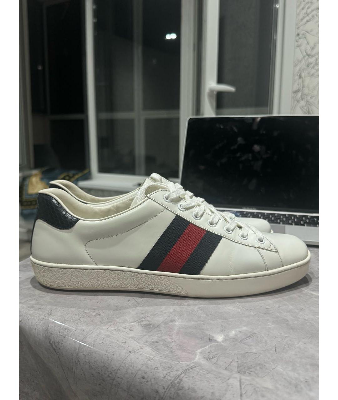 GUCCI Белые кожаные низкие кроссовки / кеды, фото 9