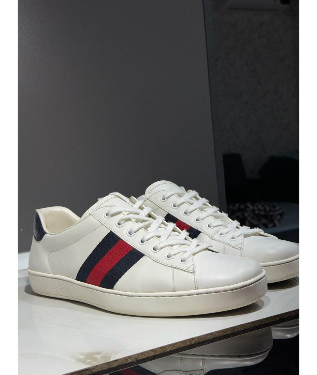 GUCCI Белые кожаные низкие кроссовки / кеды, фото 5