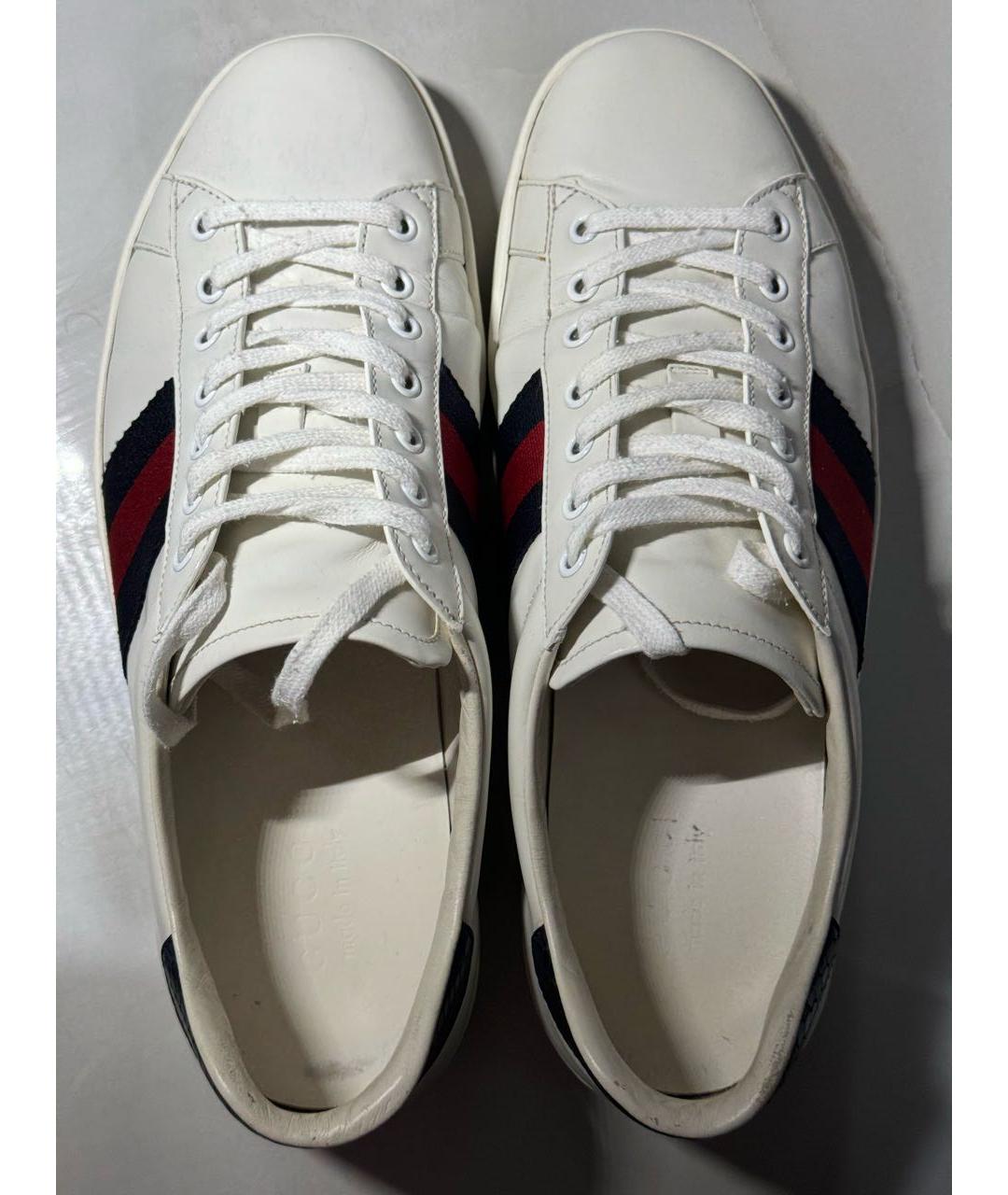 GUCCI Белые кожаные низкие кроссовки / кеды, фото 3