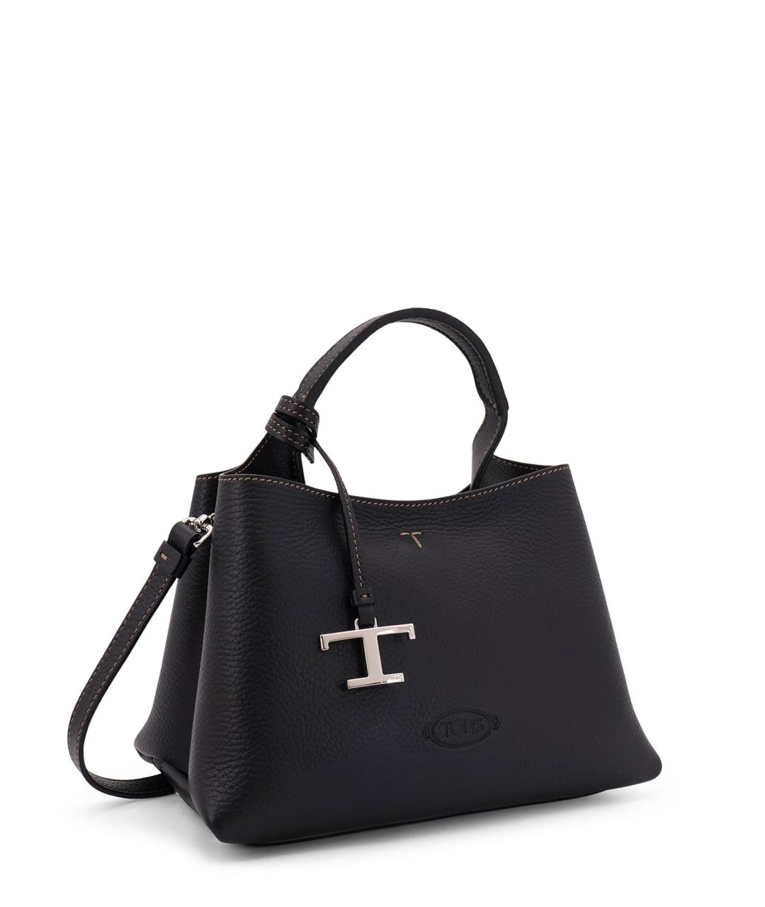 TOD'S Черная кожаная сумка тоут, фото 3