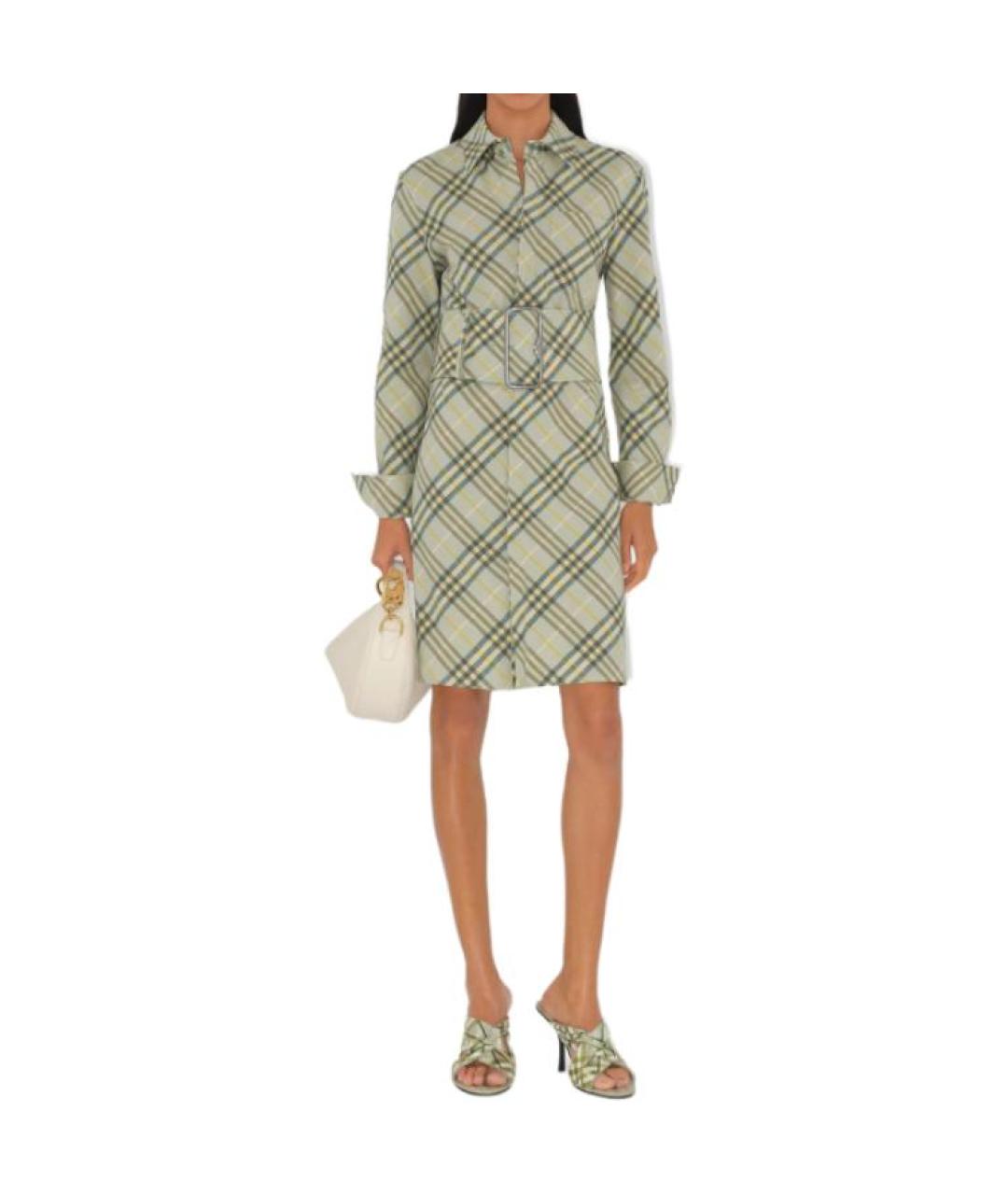 BURBERRY Зеленое льняное повседневное платье, фото 2