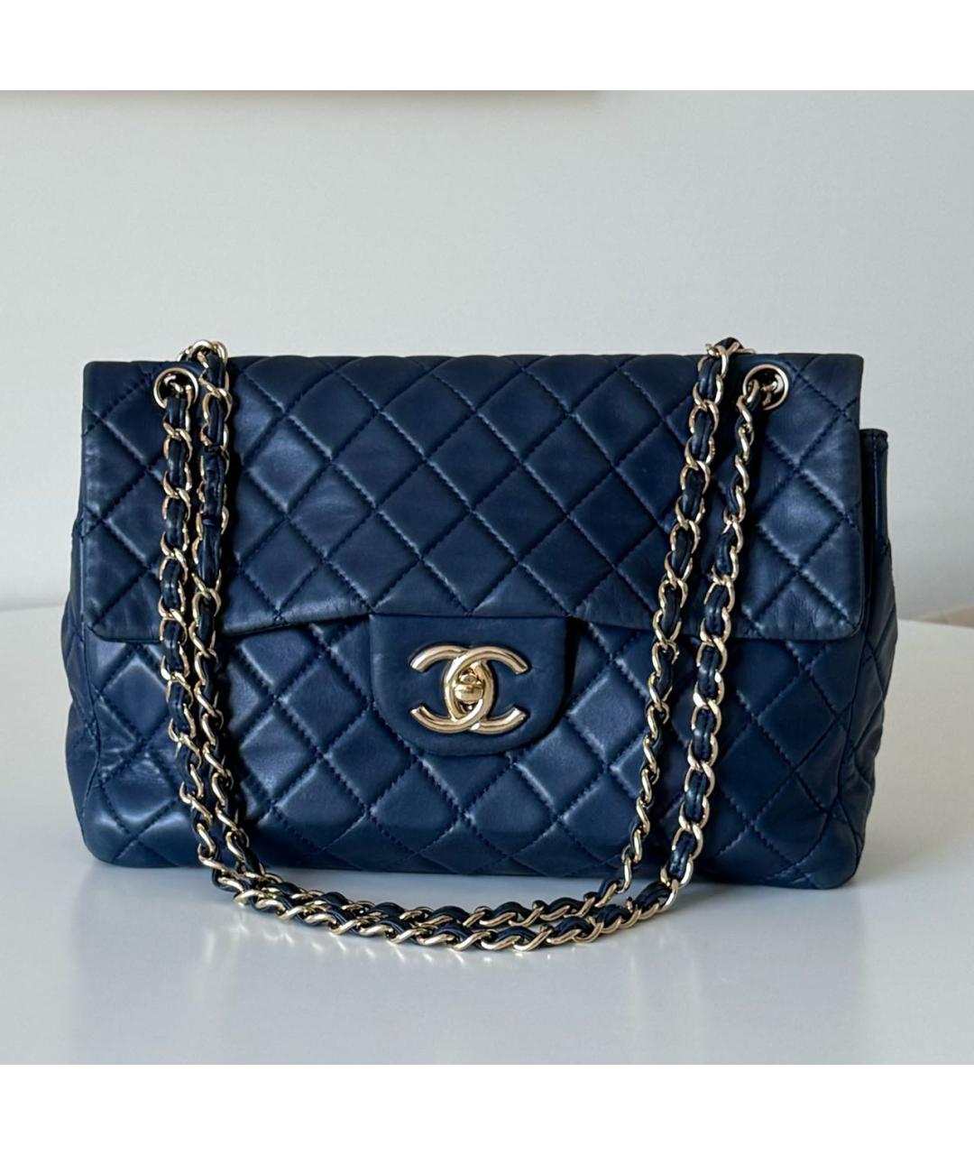 CHANEL Темно-синяя кожаная сумка через плечо, фото 9