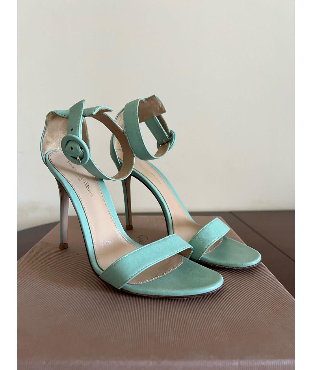 GIANVITO ROSSI Бирюзовые кожаные босоножки, фото 5