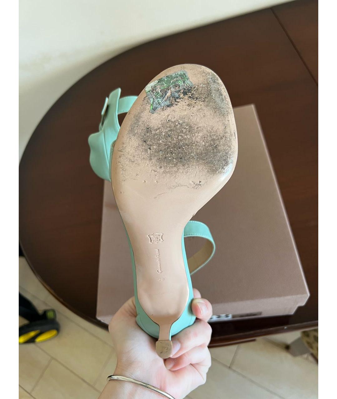 GIANVITO ROSSI Бирюзовые кожаные босоножки, фото 4