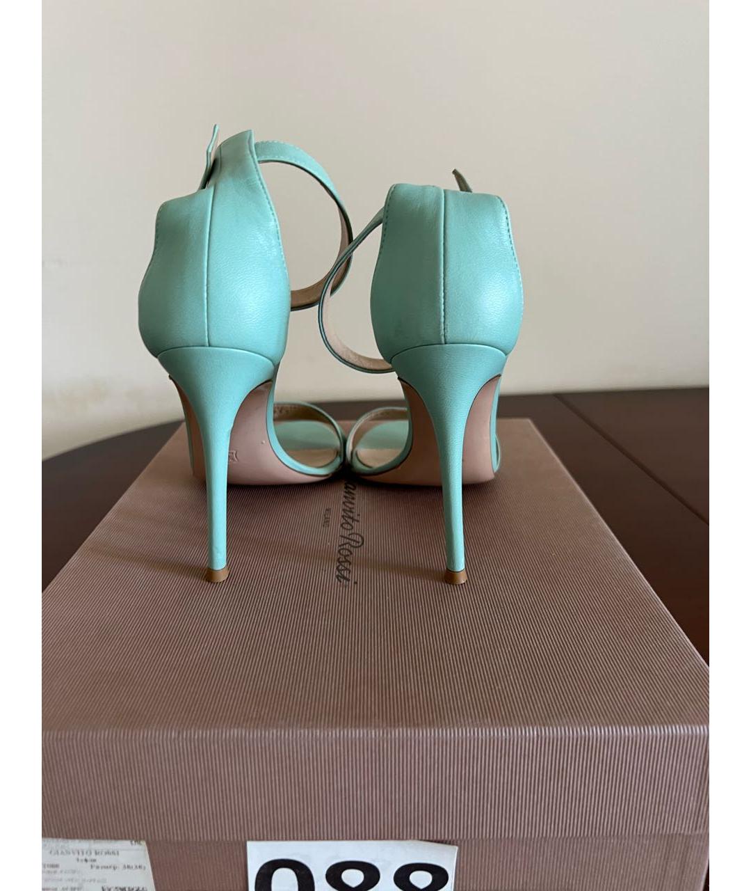 GIANVITO ROSSI Бирюзовые кожаные босоножки, фото 3