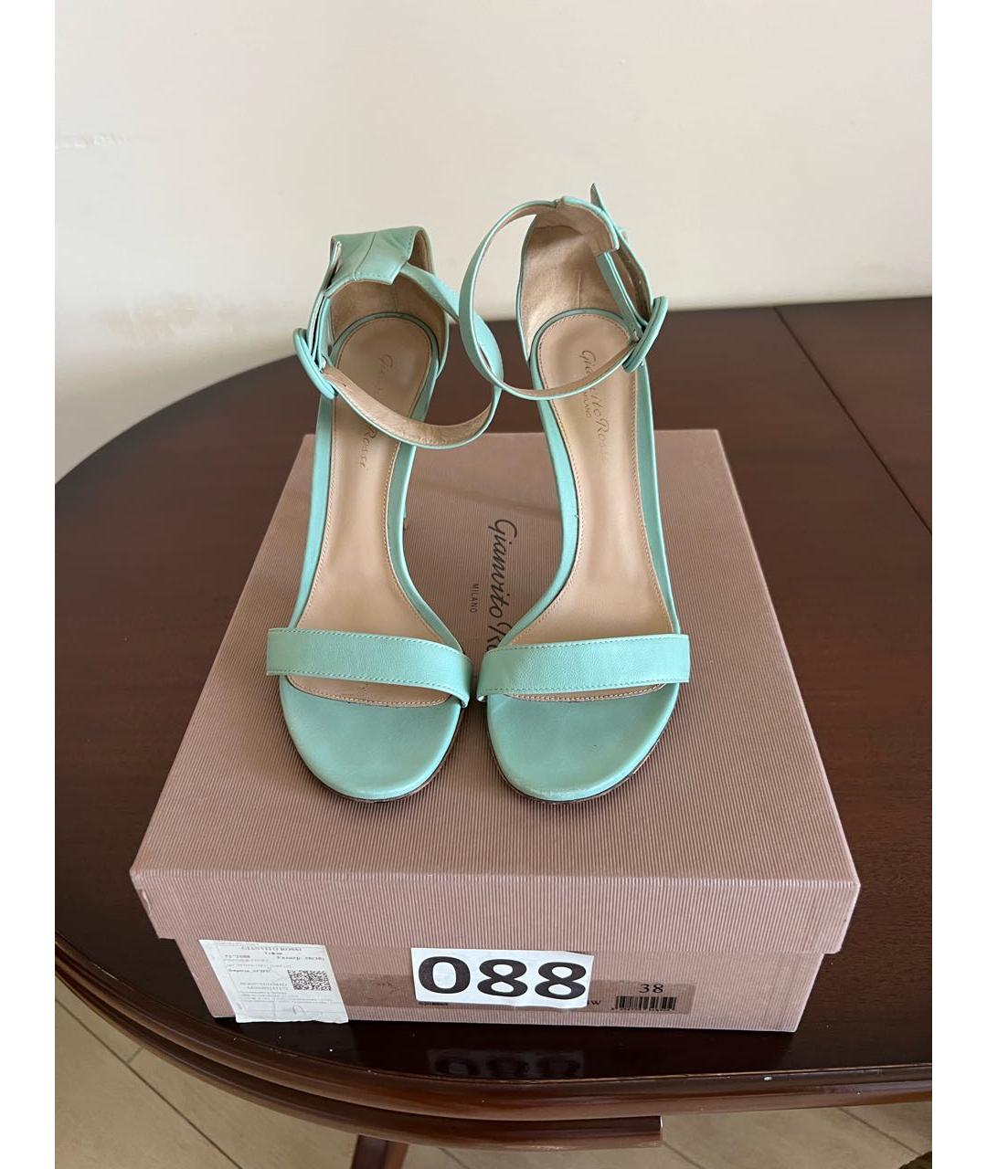 GIANVITO ROSSI Бирюзовые кожаные босоножки, фото 2