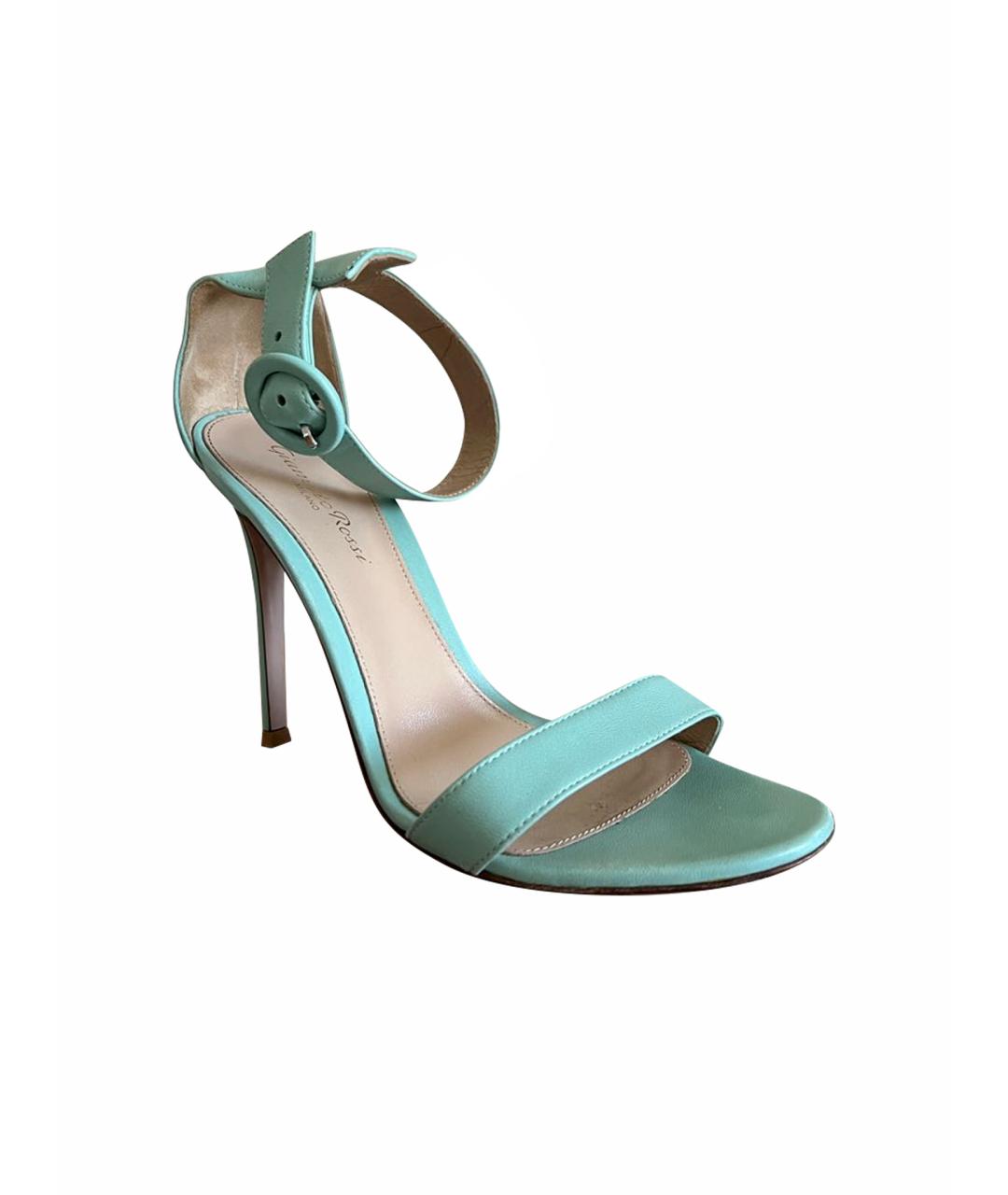 GIANVITO ROSSI Бирюзовые кожаные босоножки, фото 1