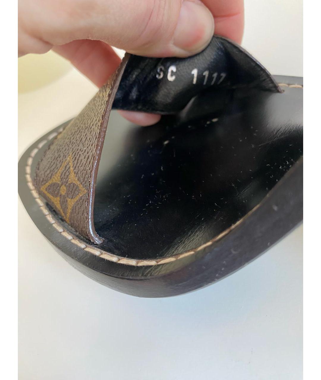 LOUIS VUITTON Черные кожаные босоножки, фото 5