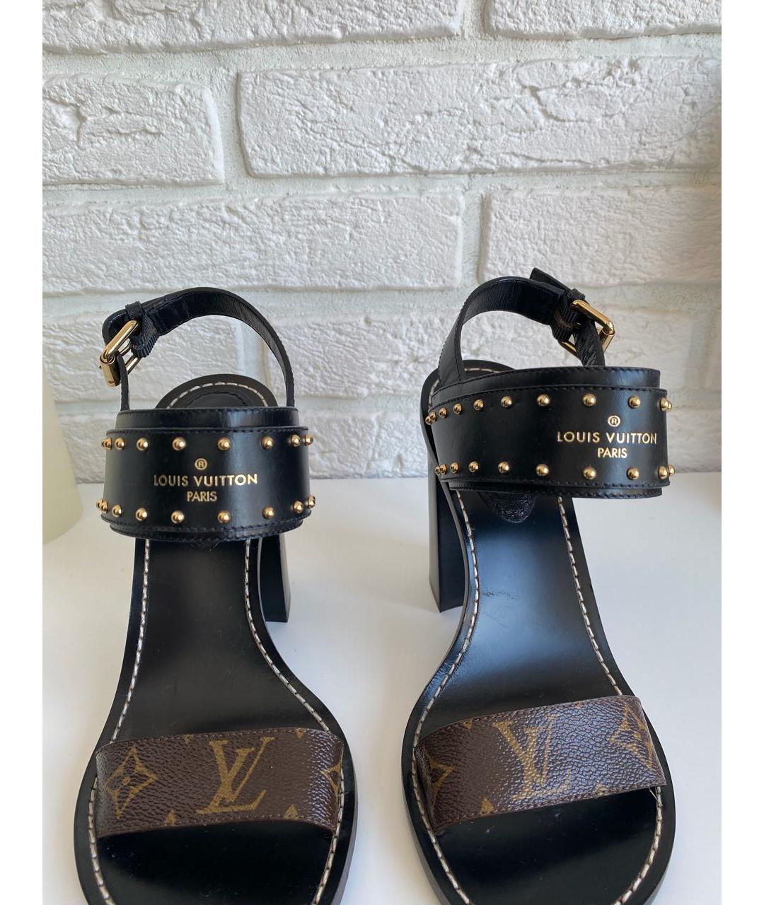 LOUIS VUITTON Черные кожаные босоножки, фото 7