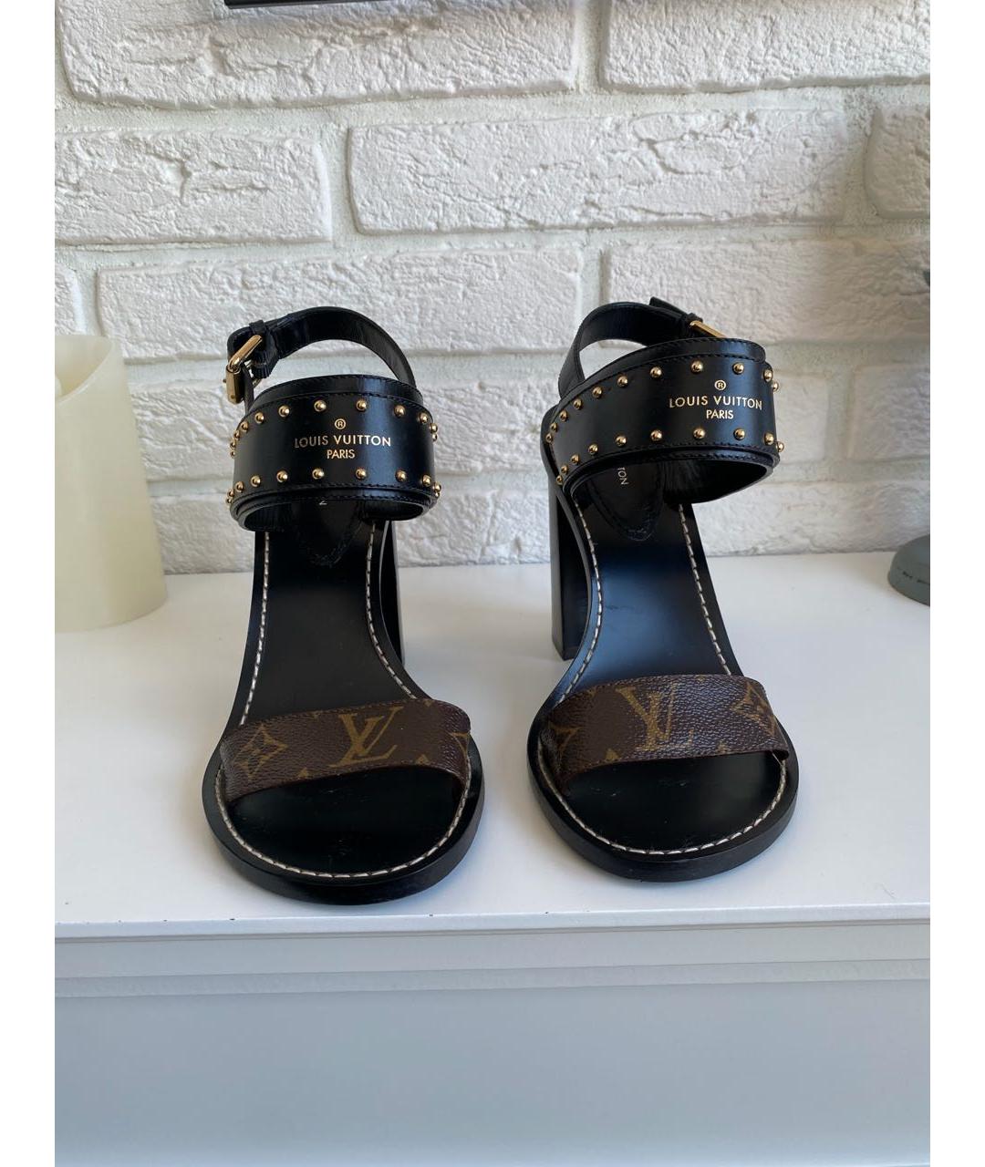 LOUIS VUITTON Черные кожаные босоножки, фото 3