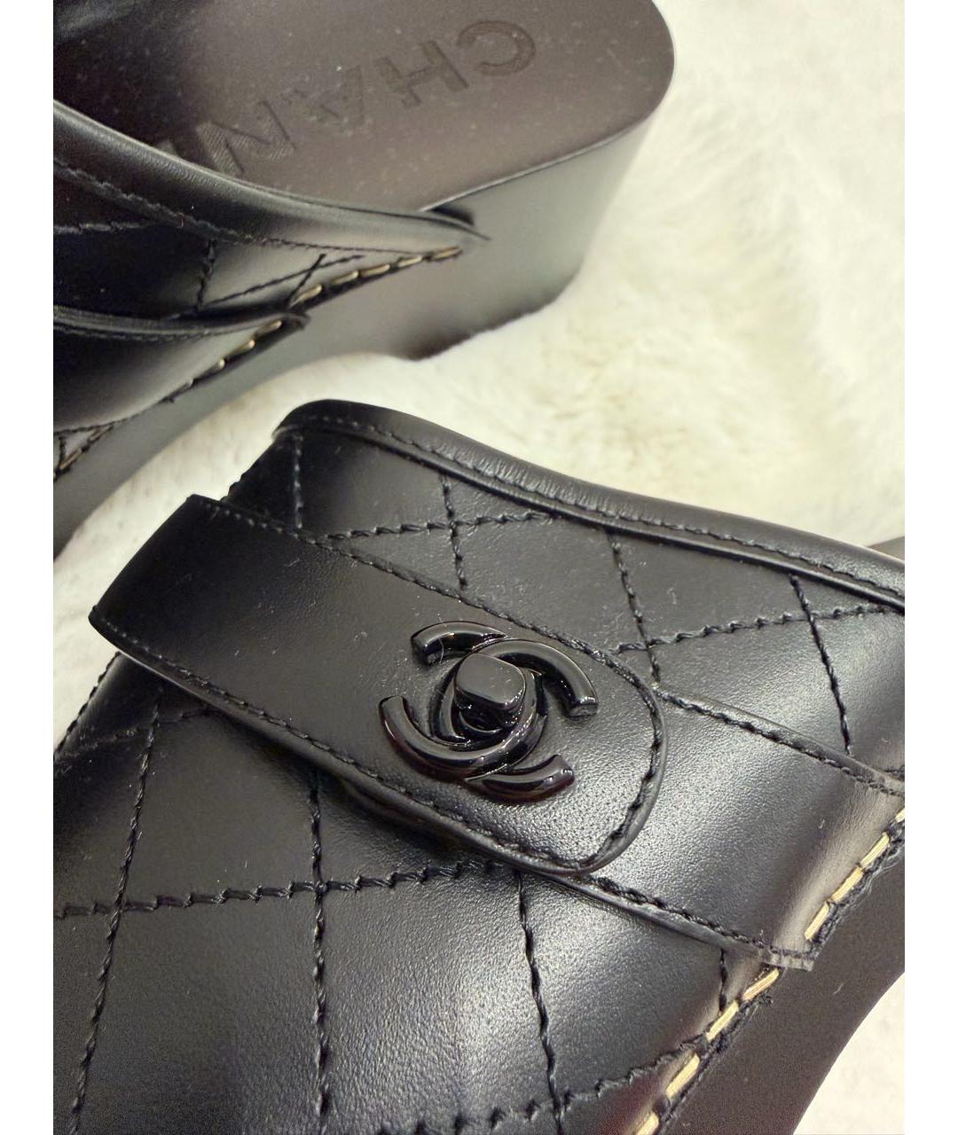 CHANEL Черные кожаные сабо, фото 6
