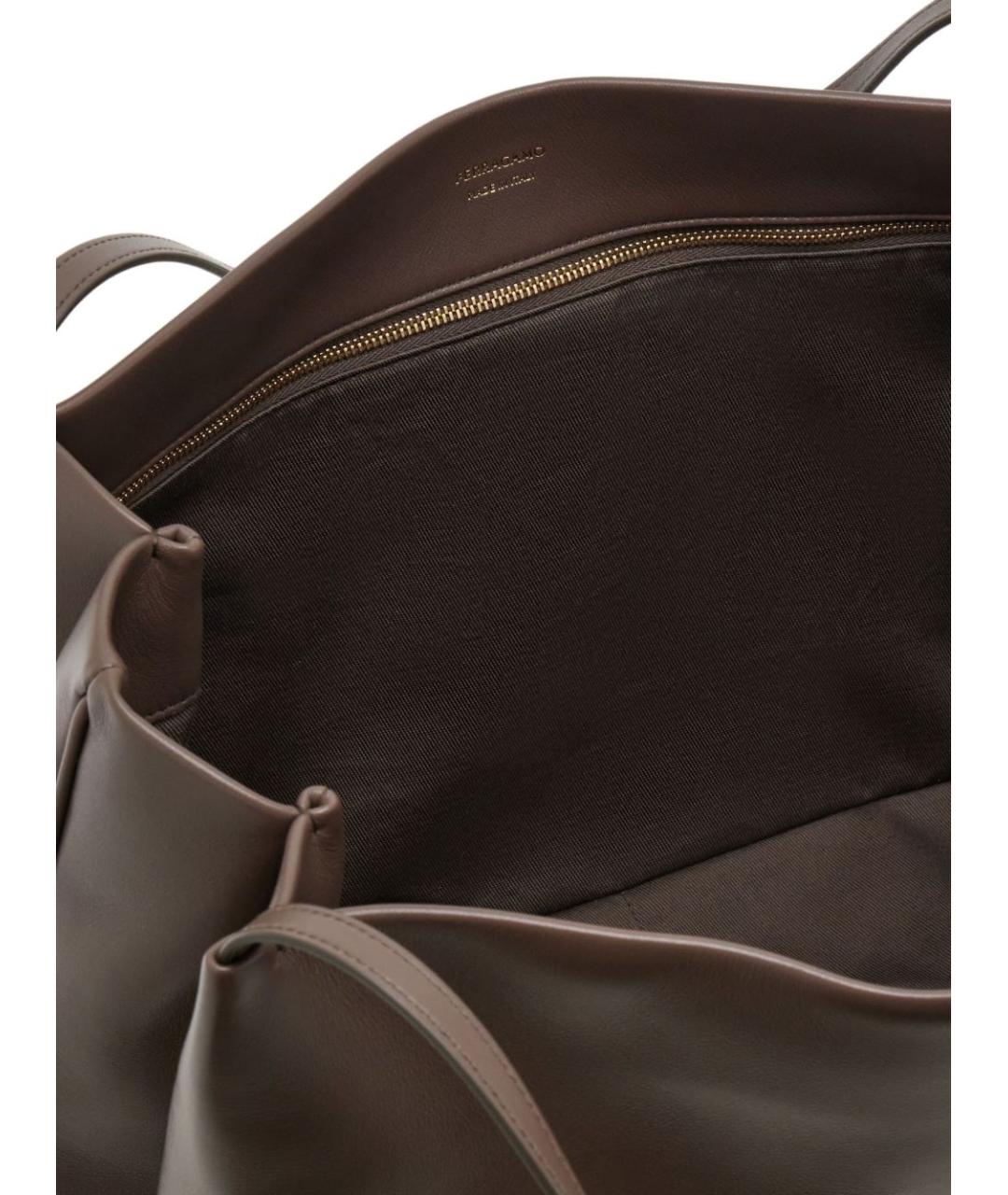 FERRAGAMO Серая кожаная сумка тоут, фото 5