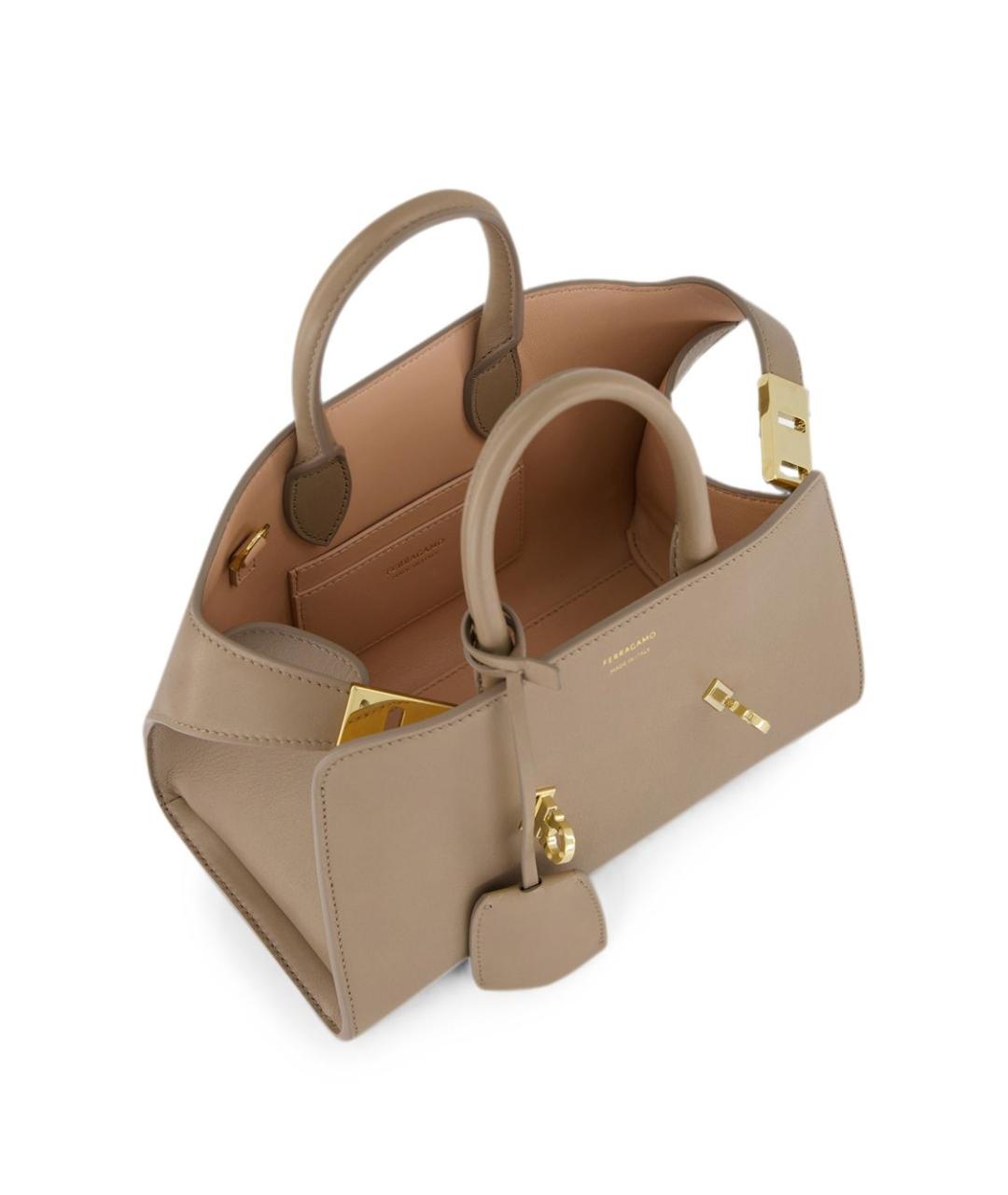 FERRAGAMO Серая кожаная сумка тоут, фото 4