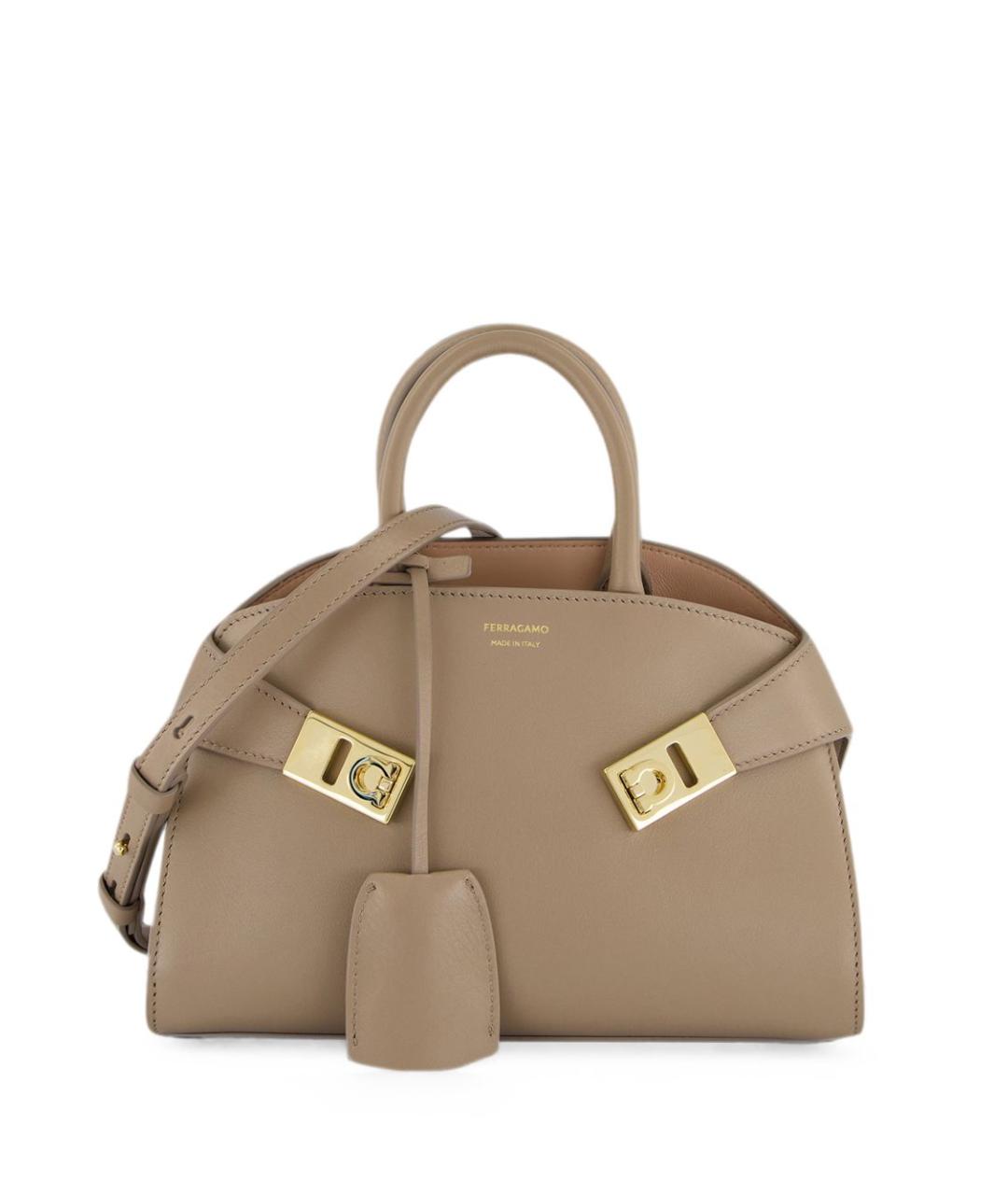 FERRAGAMO Серая кожаная сумка тоут, фото 1