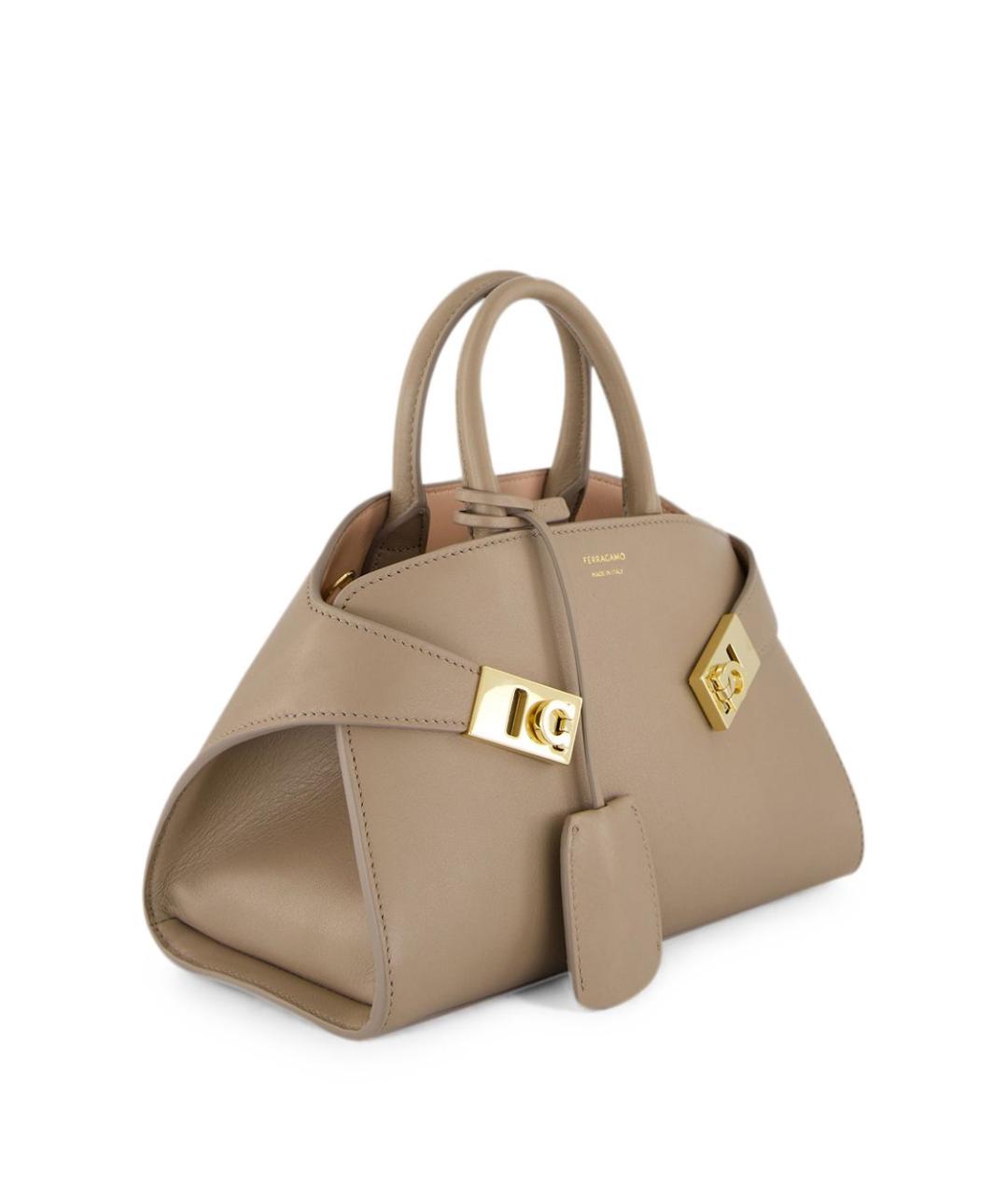 FERRAGAMO Серая кожаная сумка тоут, фото 3