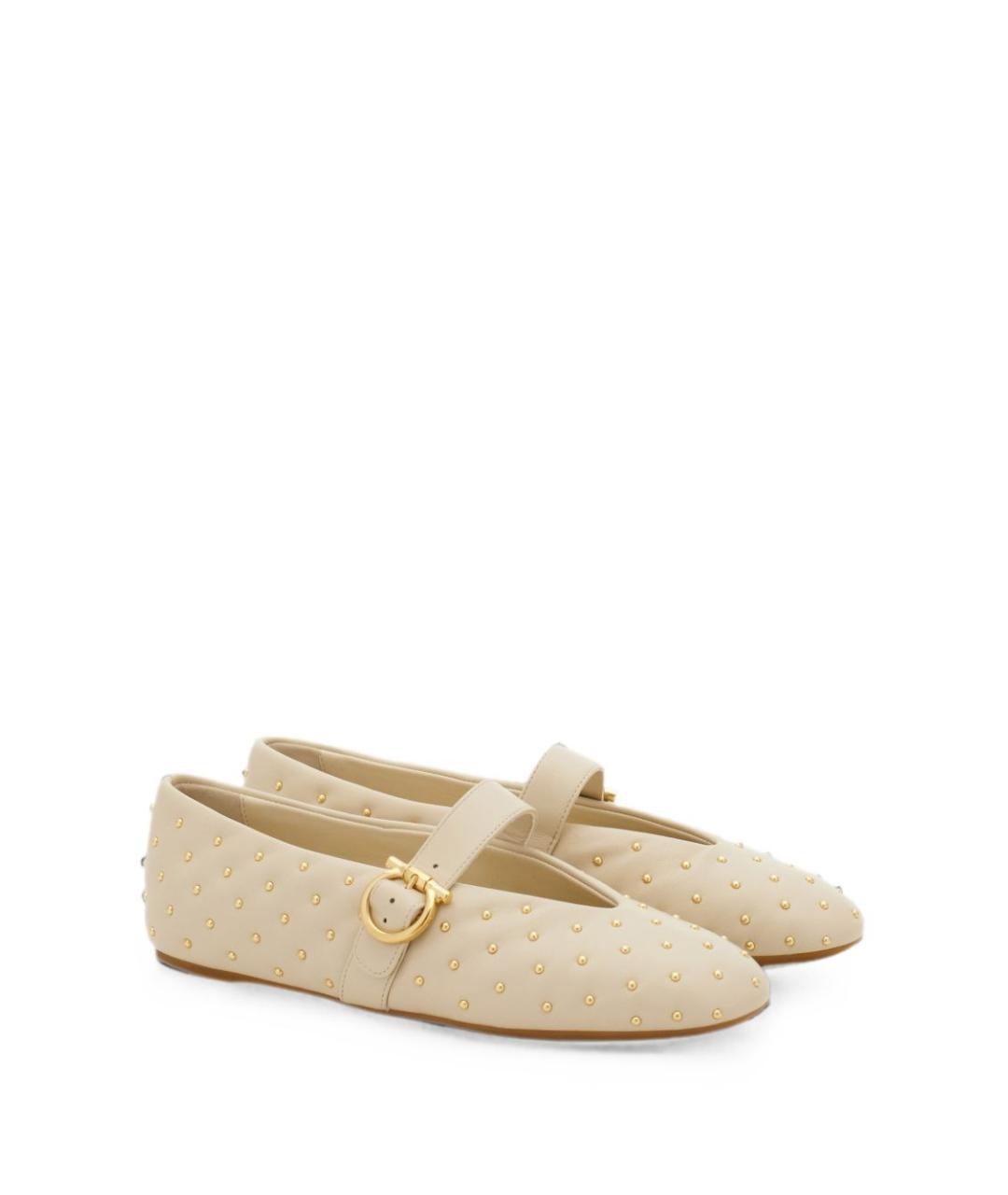 FERRAGAMO Бежевые кожаные балетки, фото 2