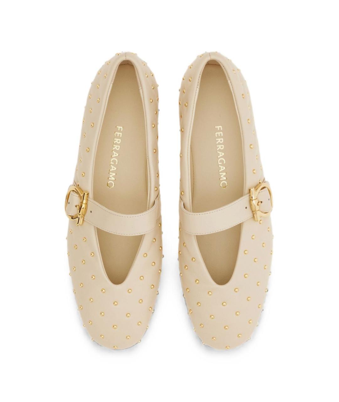 FERRAGAMO Бежевые кожаные балетки, фото 5