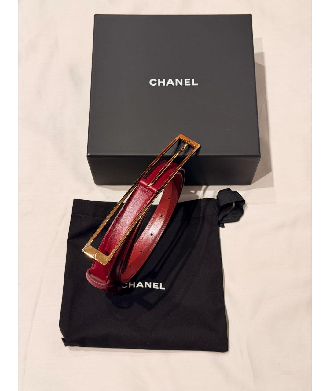 CHANEL Красный кожаный ремень, фото 4