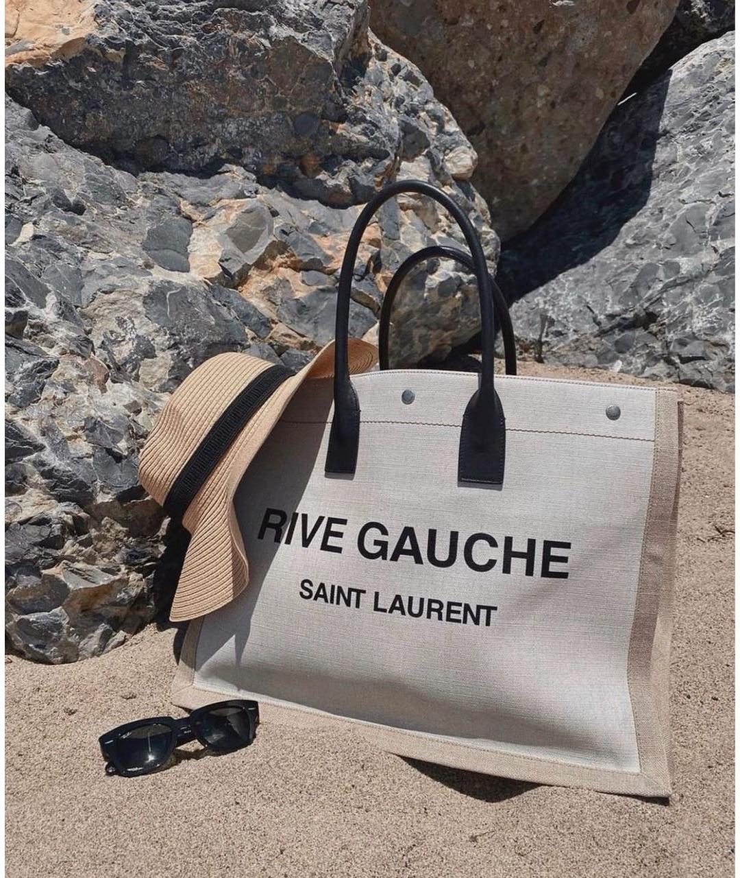 SAINT LAURENT Бежевая льняная сумка тоут, фото 7