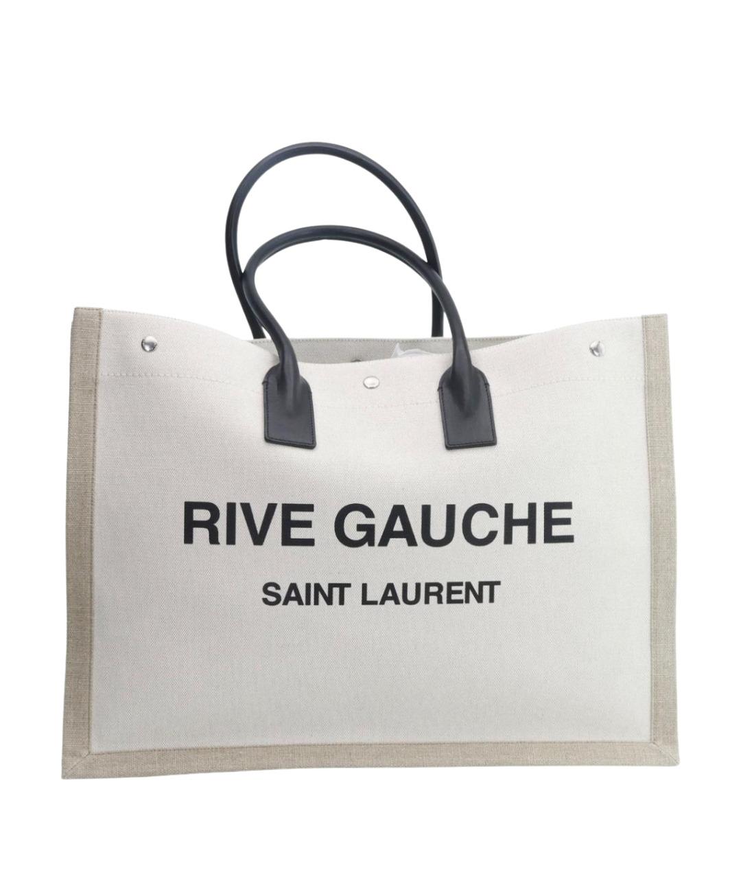 SAINT LAURENT Бежевая льняная сумка тоут, фото 1