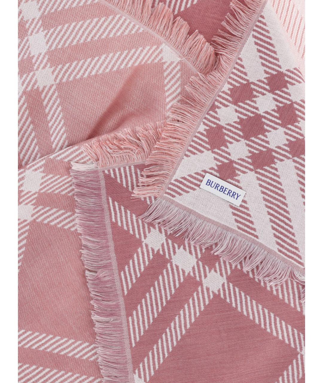 BURBERRY Розовый шерстяной шарф, фото 3