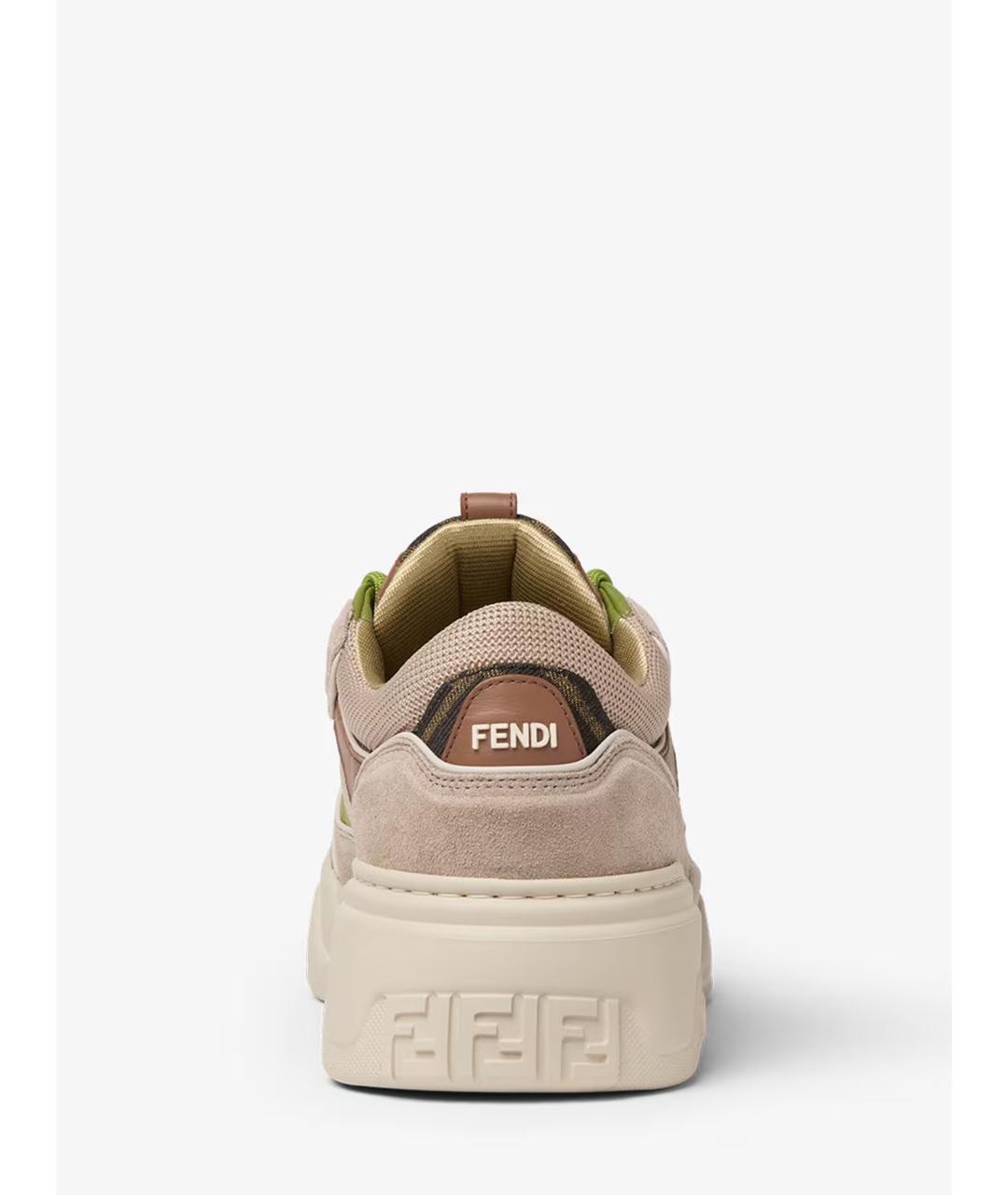 FENDI Бежевые кожаные низкие кроссовки / кеды, фото 3