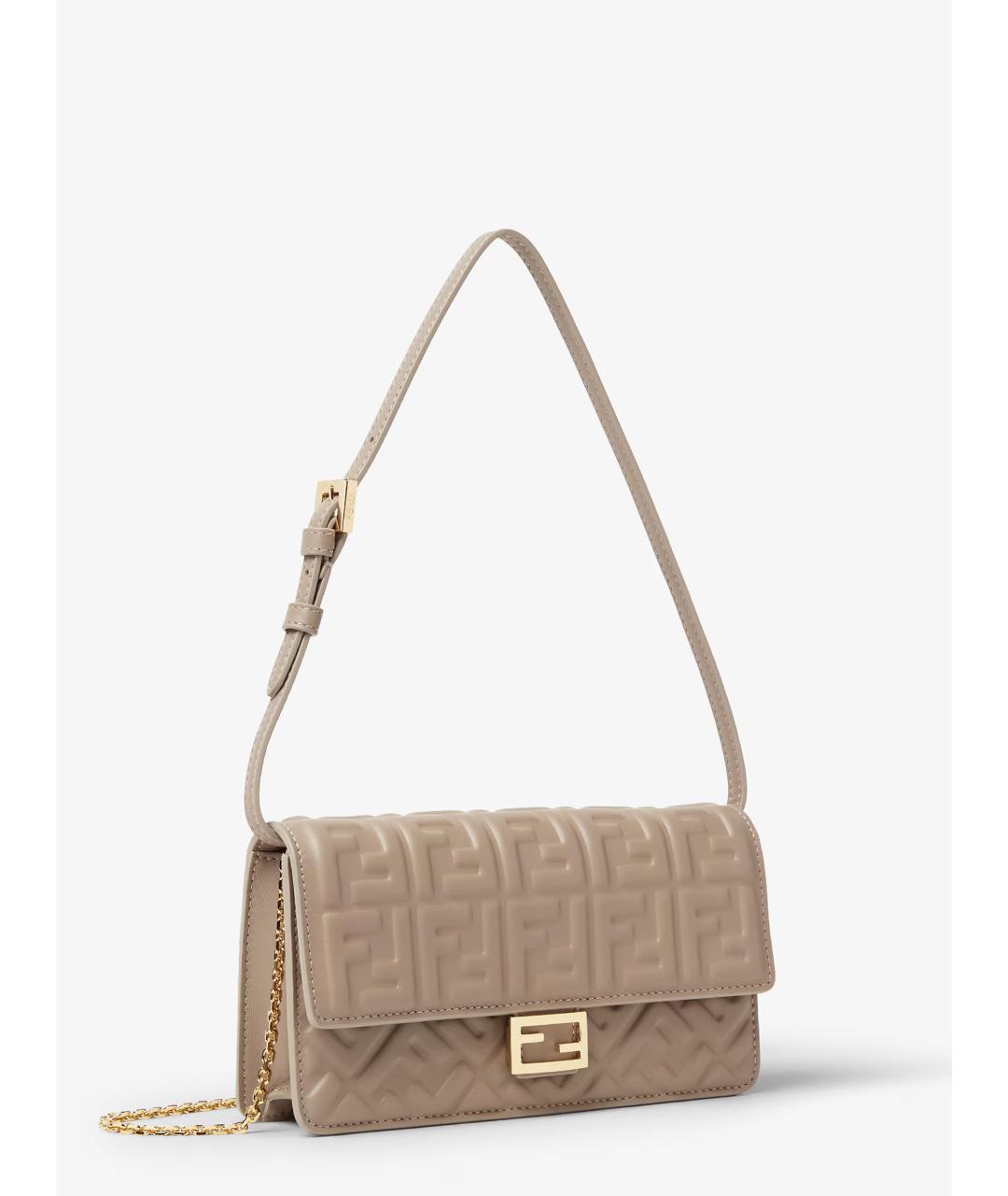 FENDI Бежевая кожаная сумка через плечо, фото 3