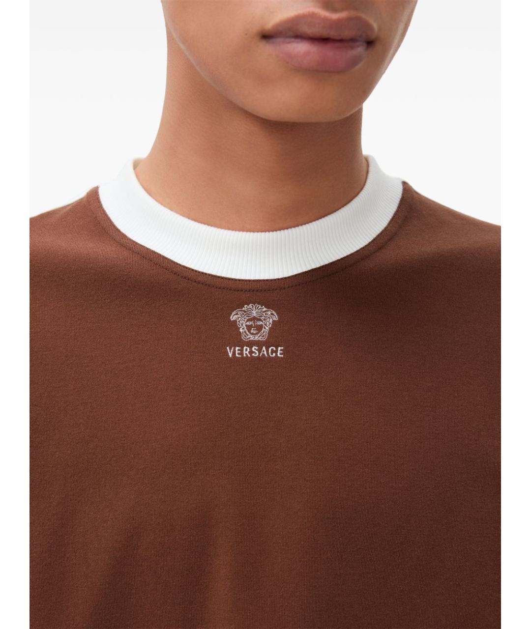 VERSACE Коричневая хлопковая футболка, фото 4
