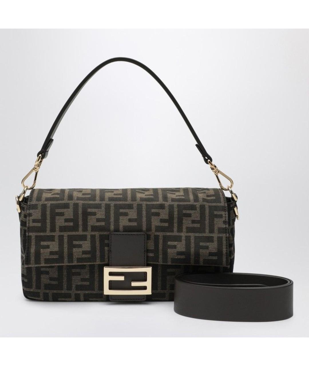 FENDI Коричневая жаккардовая сумка с короткими ручками, фото 6