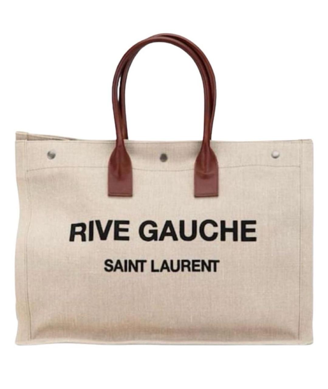 SAINT LAURENT Бежевая льняная сумка тоут, фото 9