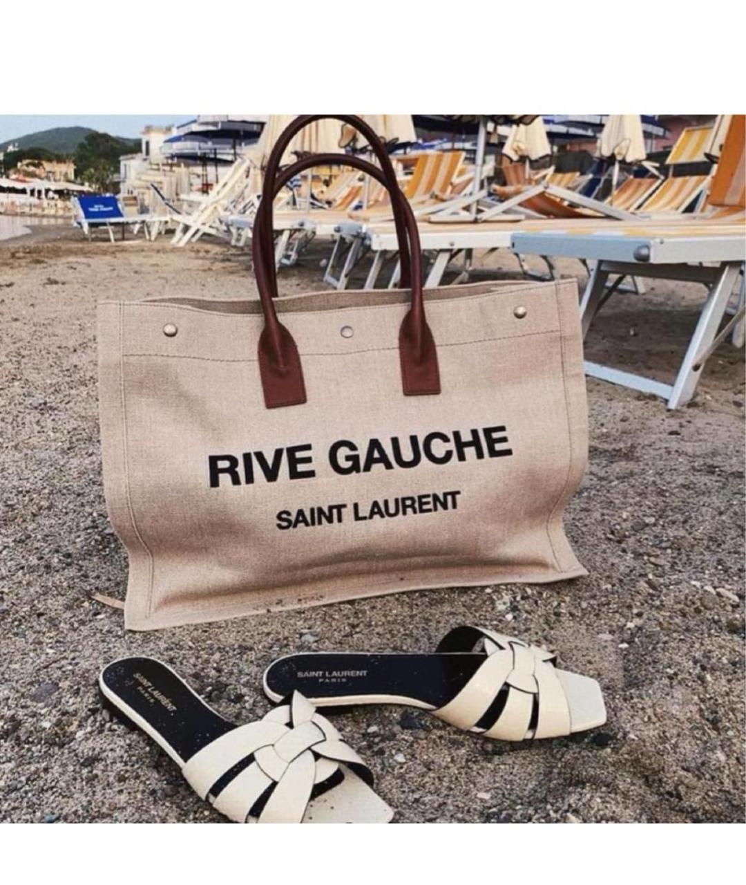 SAINT LAURENT Бежевая льняная сумка тоут, фото 8
