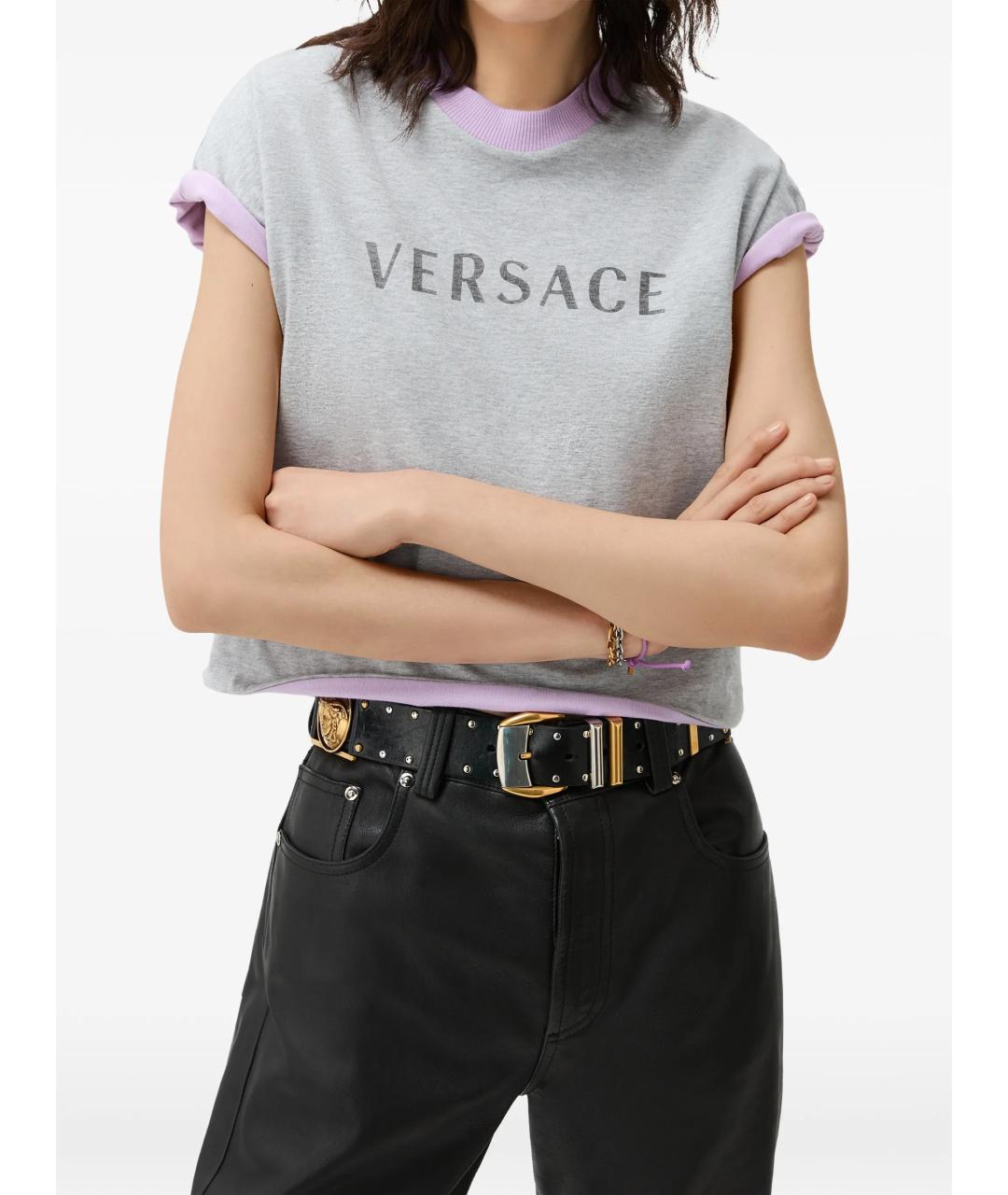 VERSACE Серая хлопковая футболка, фото 2