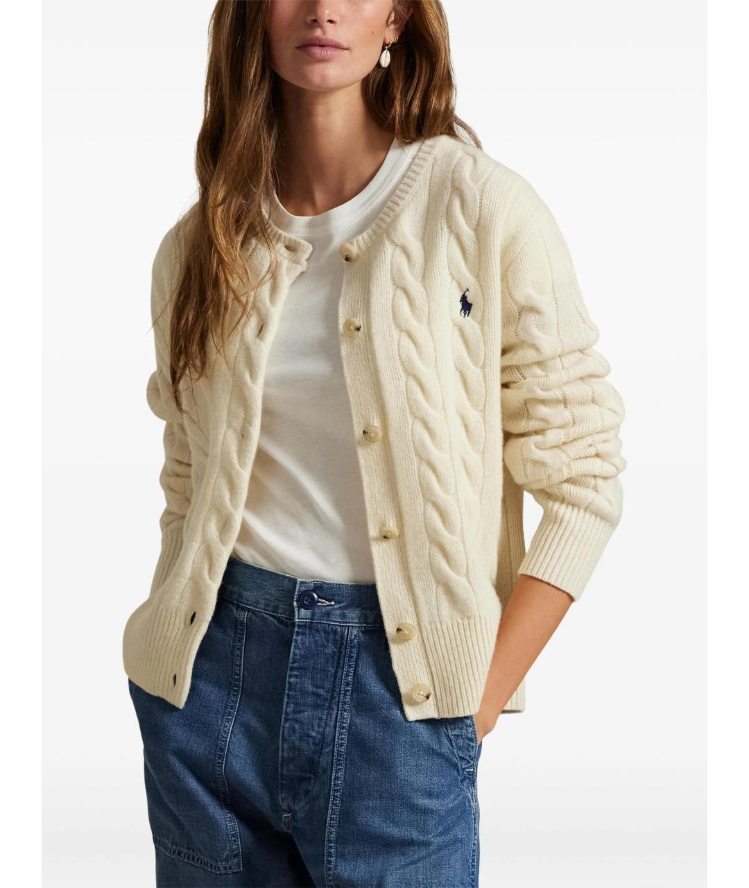 POLO RALPH LAUREN Белый шерстяной кардиган, фото 3