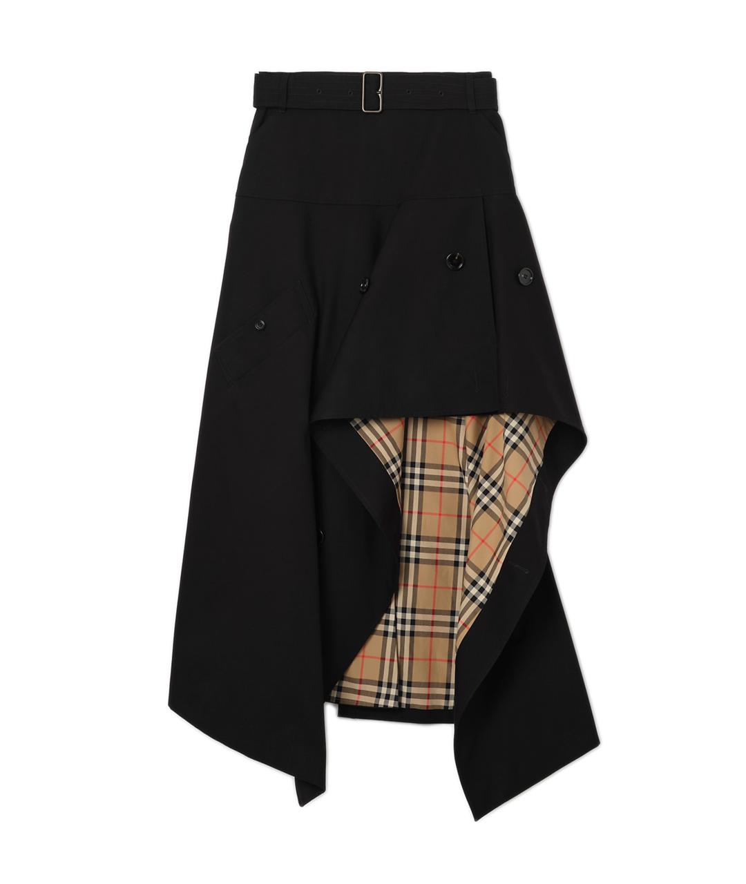 BURBERRY Черная хлопковая юбка миди, фото 1