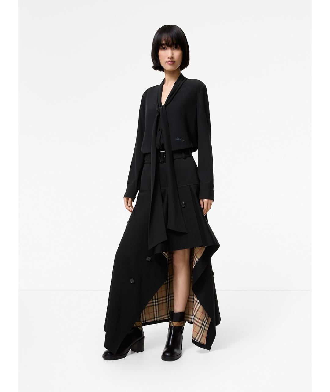BURBERRY Черная хлопковая юбка миди, фото 2