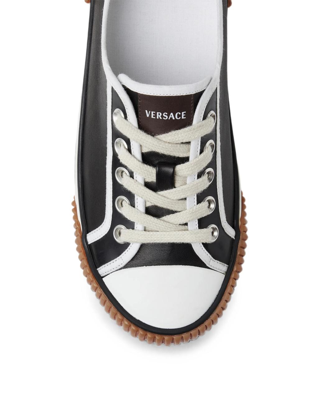 VERSACE Черные кожаные низкие кроссовки / кеды, фото 6
