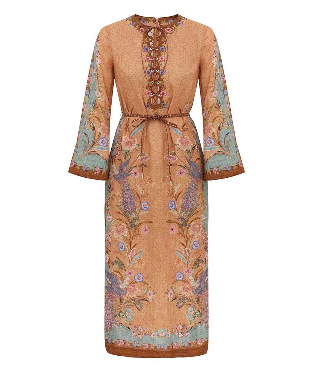 ZIMMERMANN Бежевое льняное повседневное платье, фото 1