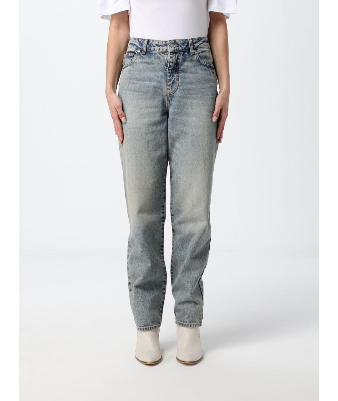 ARMANI JEANS Голубые хлопковые прямые джинсы, фото 4