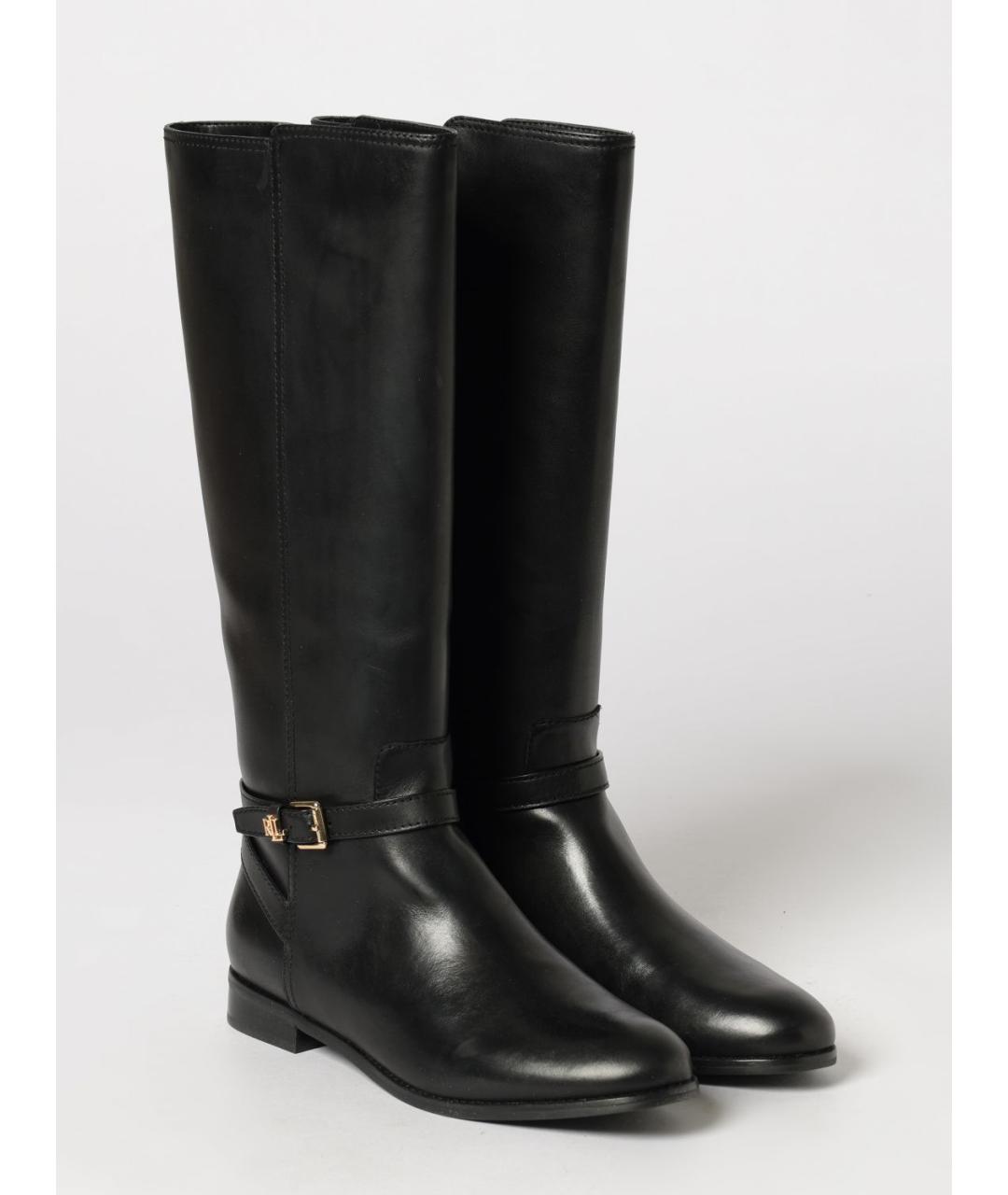 RALPH LAUREN Черные кожаные сапоги, фото 2