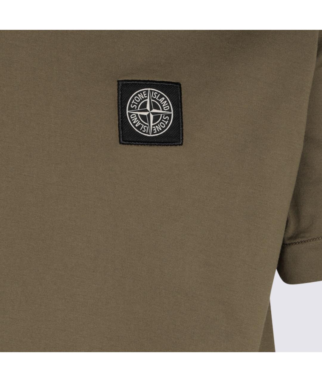 STONE ISLAND Хаки хлопковая футболка, фото 3