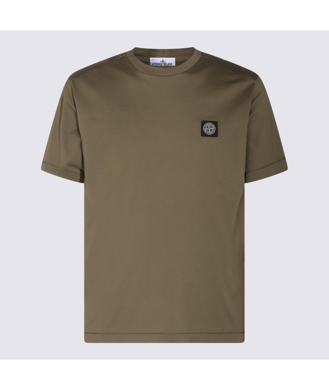 STONE ISLAND Хаки хлопковая футболка, фото 4